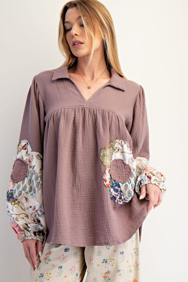 Mocha Blossom Lace Blouse