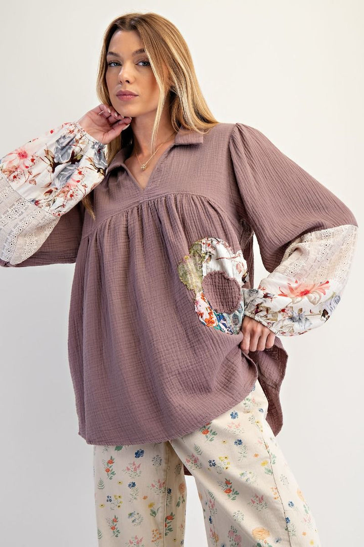 Mocha Blossom Lace Blouse