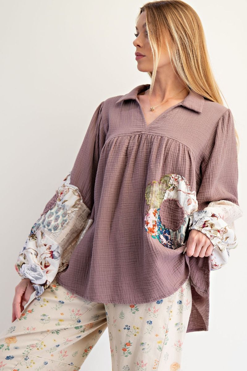 Mocha Blossom Lace Blouse
