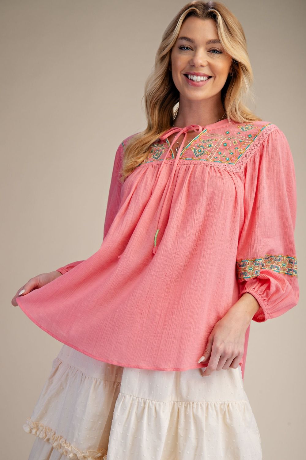 Aztec Coral Blouse
