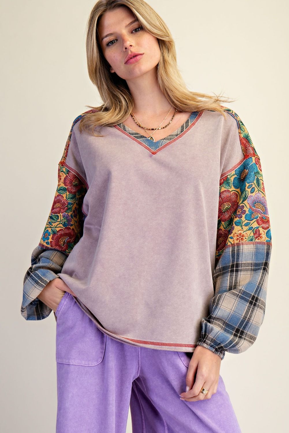 Heritage Stitch Plum Top
