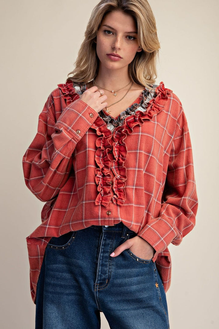 Rustic Plaid Cotton Blouse
