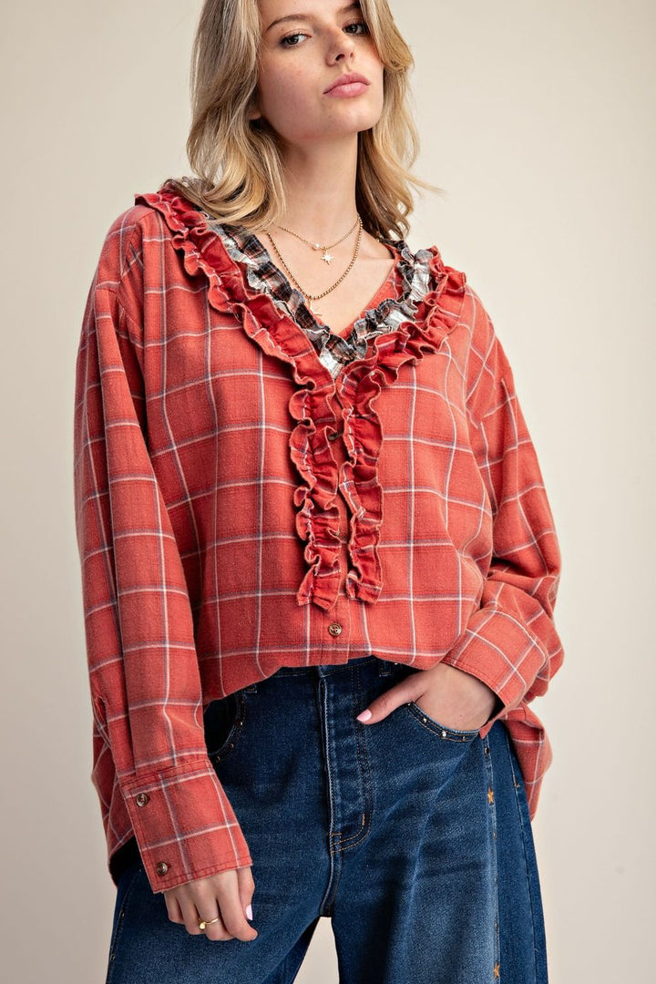 Rustic Plaid Cotton Blouse