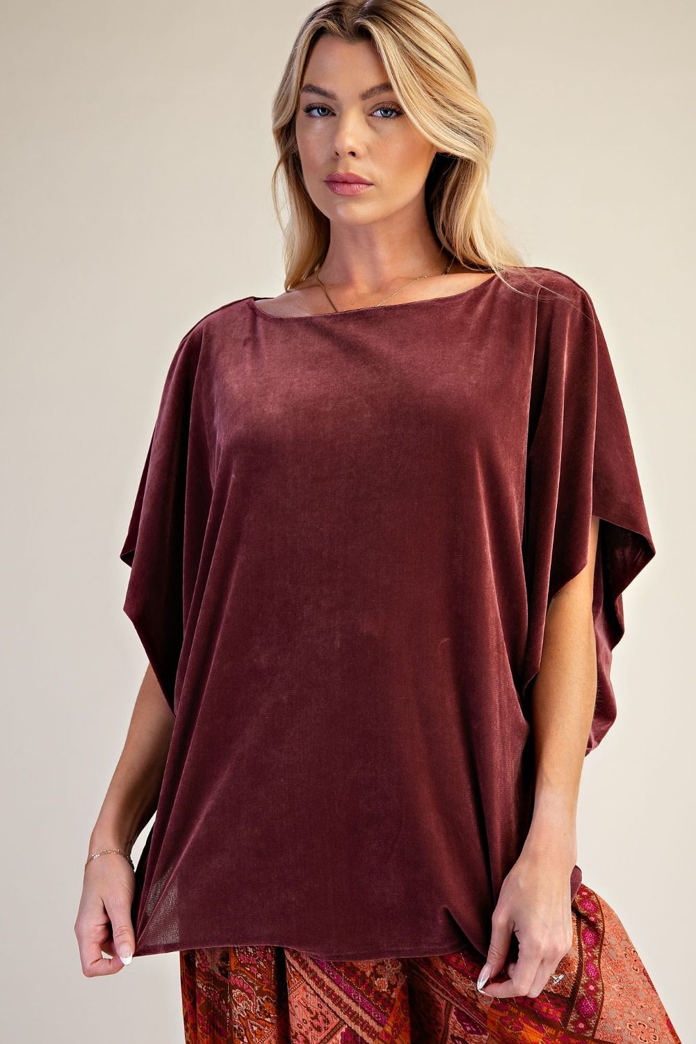 Soft Merlot Velvet Blouse