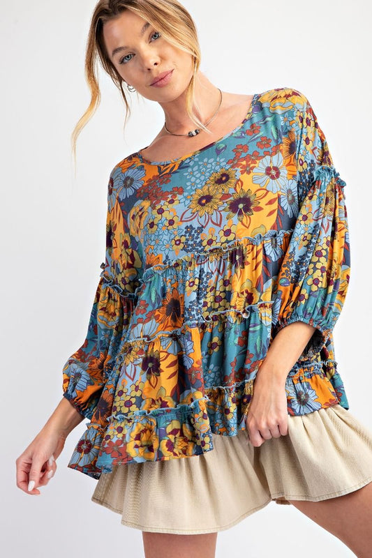 Dusty Blue Floral Blouse