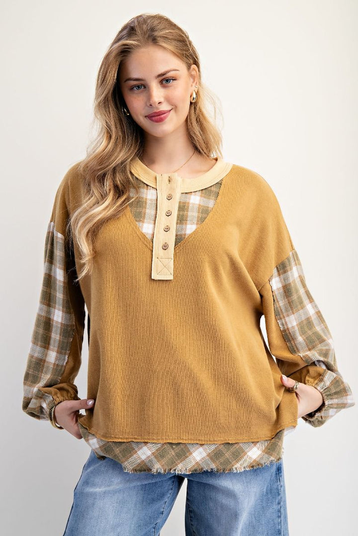 Martini Olive &amp; Plaid Top