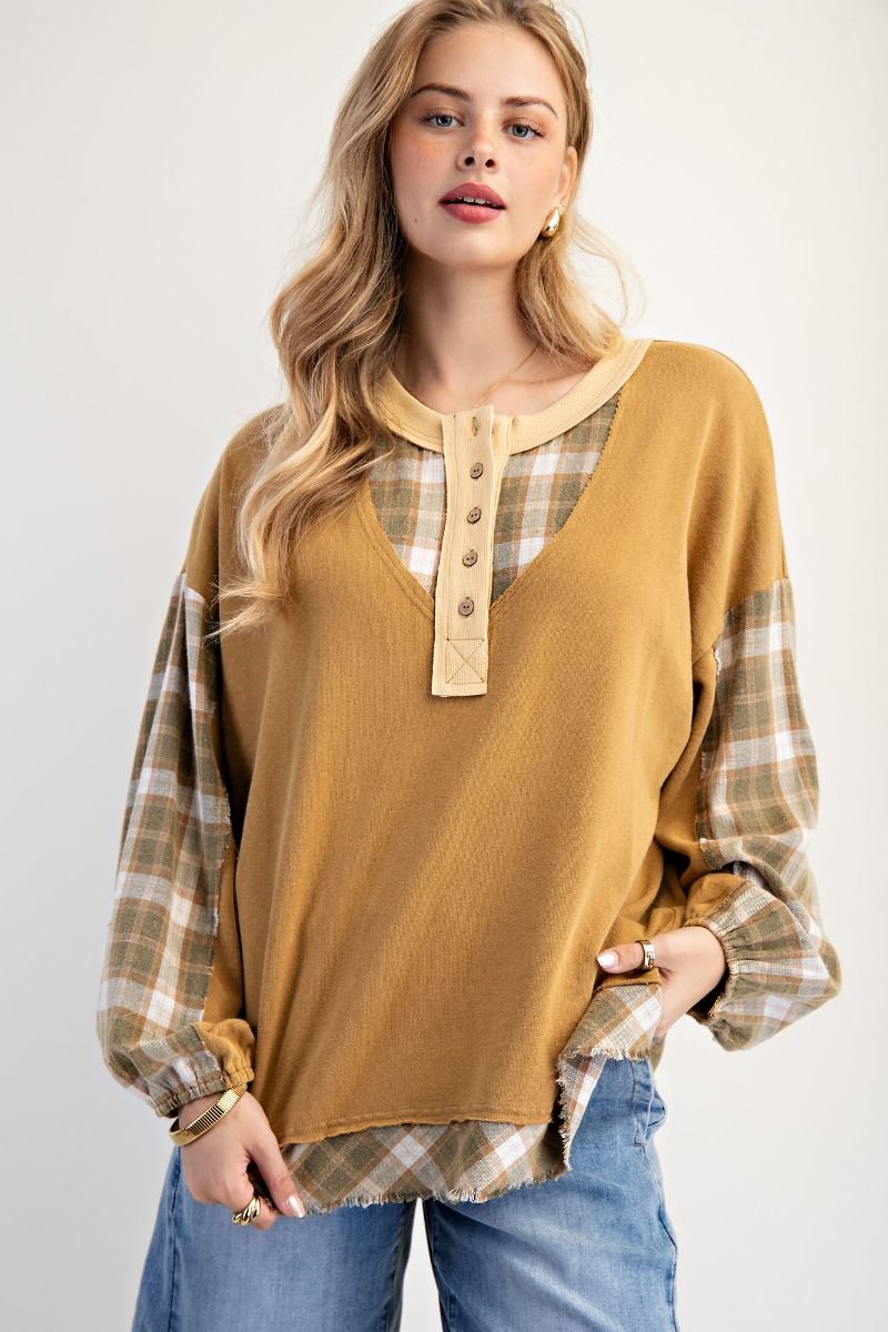 Martini Olive &amp; Plaid Top