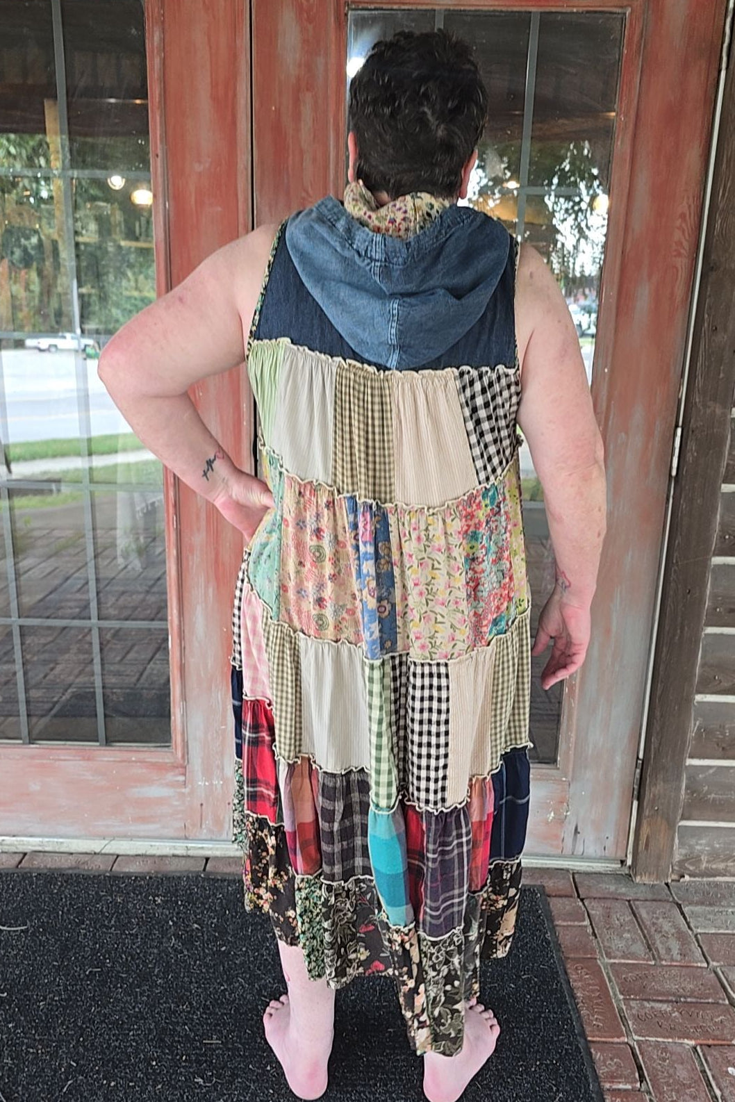 Meadow Bloom Sleeveless Hooded Latte Jacket