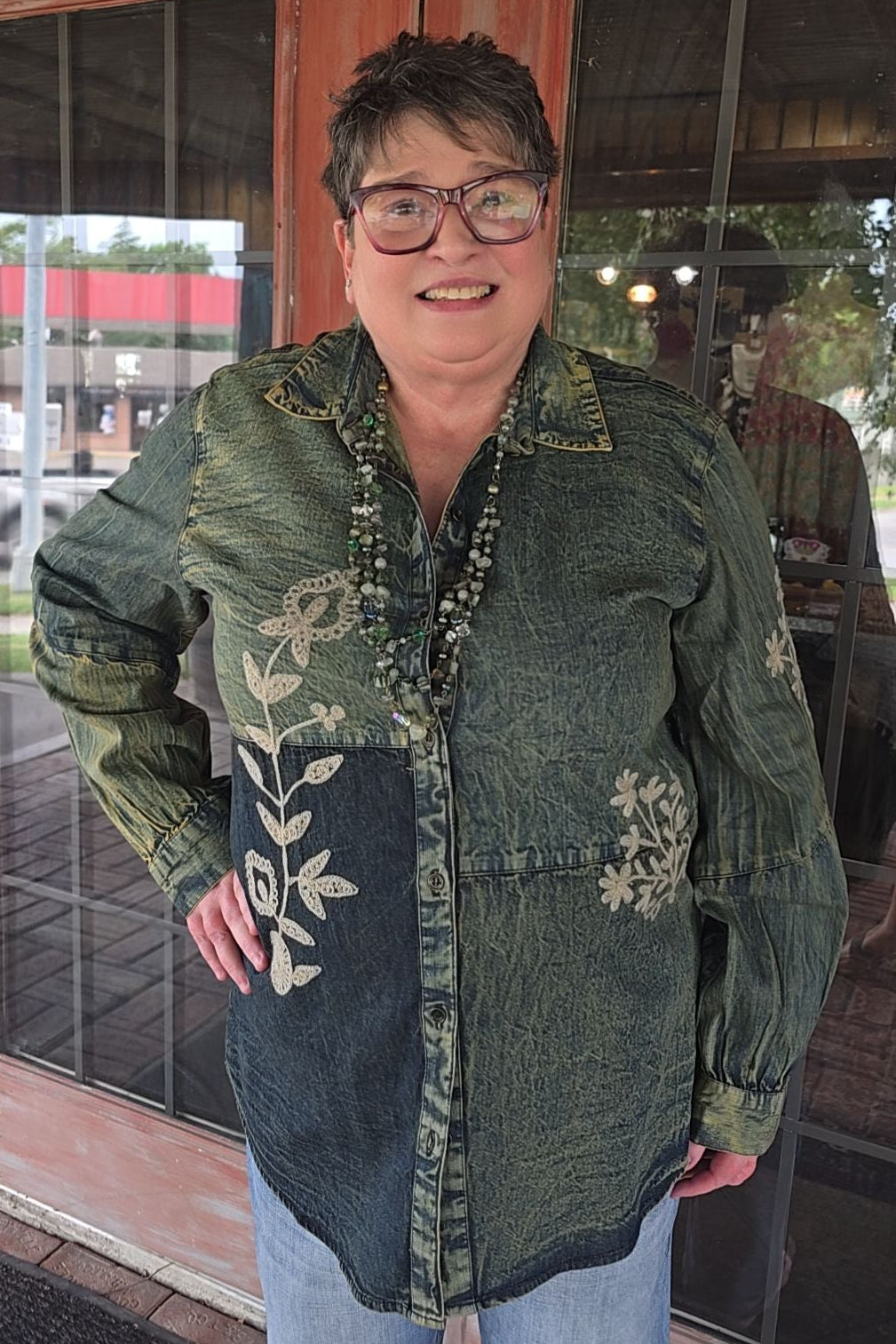 Nightfall Gravel Button-Up Blouse