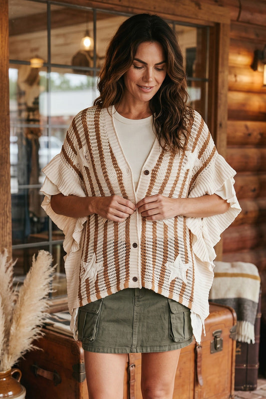 Cafe Latte Ruffle Stripe Cardigan