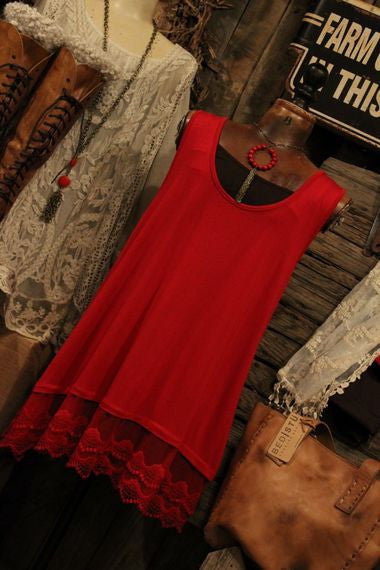 dark red knit plus size sleeveless lace top or dress tank extender