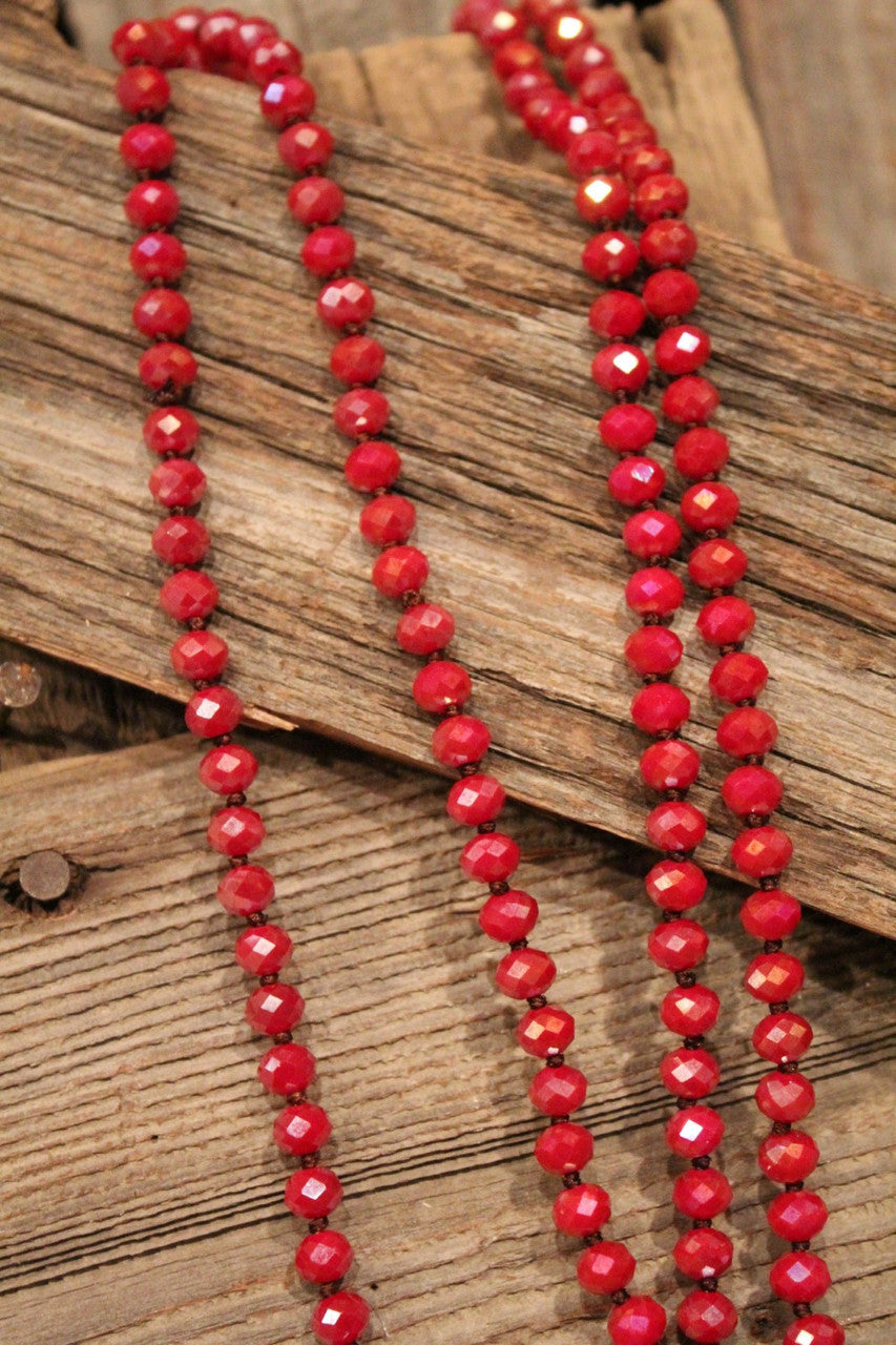 Cherry Red Crystal Beaded Long Necklace