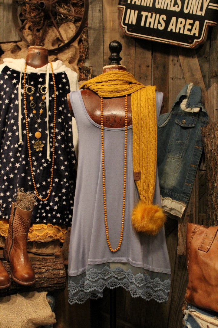 blue grey knit plus size sleeveless lace top or dress tank extender