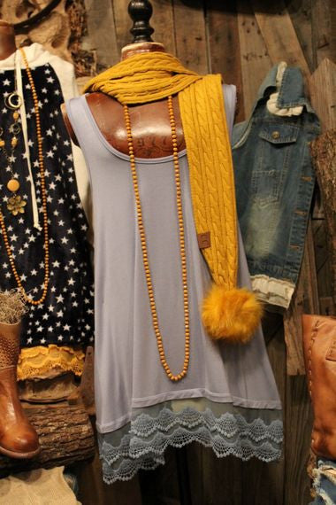 blue grey knit plus size sleeveless lace top or dress tank extender
