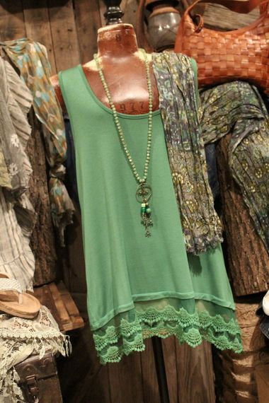 green knit plus size sleeveless lace top or dress tank extender