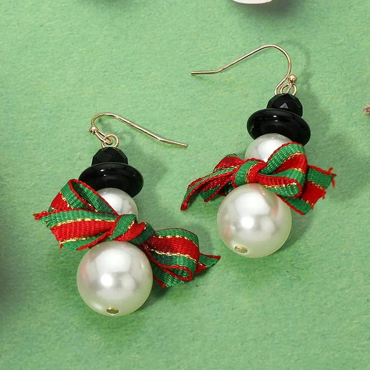 Polished Pearl Snowman Earrings