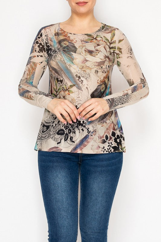 Feathers And Flowers Mesh Blouse