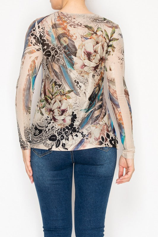 Feathers And Flowers Mesh Blouse