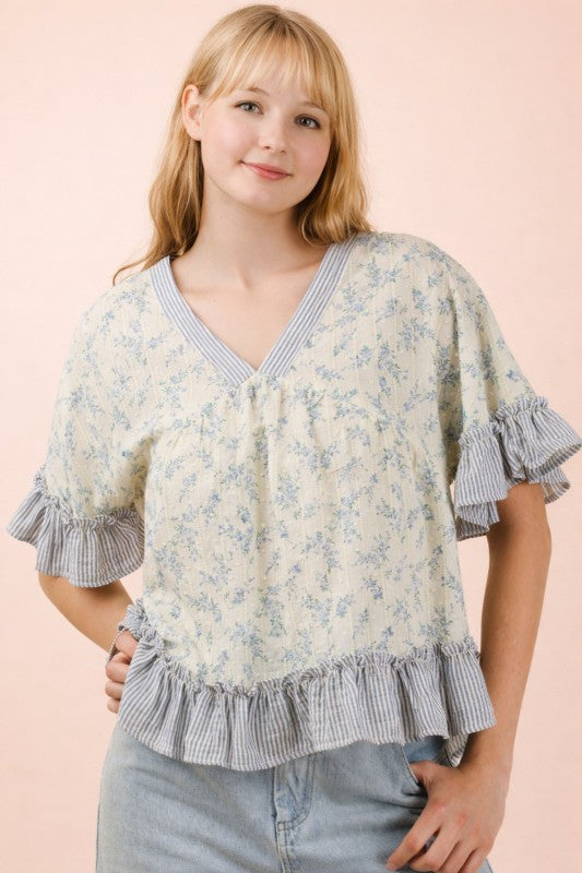 French Meadow Periwinkle Ruffle Blouse