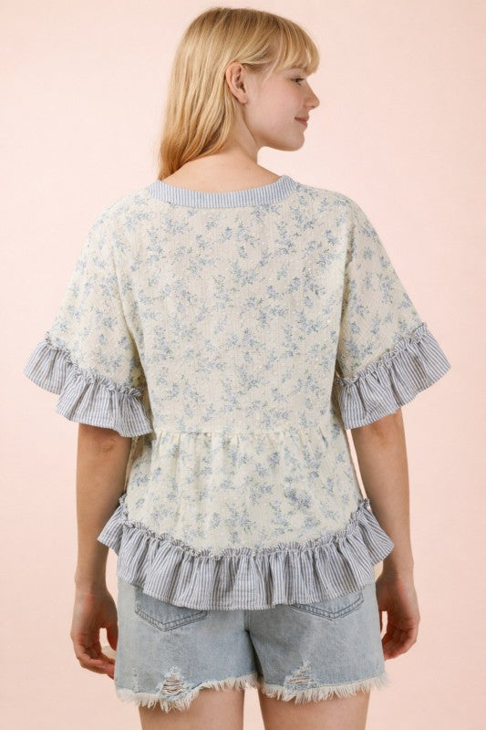 French Meadow Periwinkle Ruffle Blouse