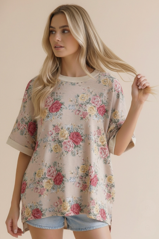 Vintage Floral Cream Top