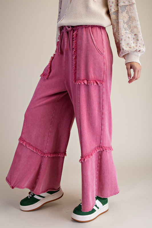 Raw Edge Raspberry Cotton Pants