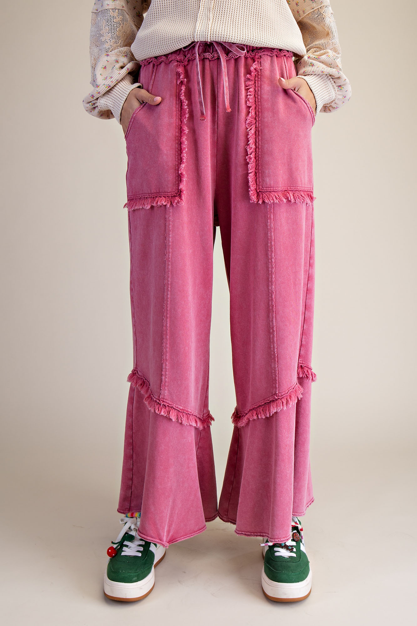 Raw Edge Raspberry Cotton Pants