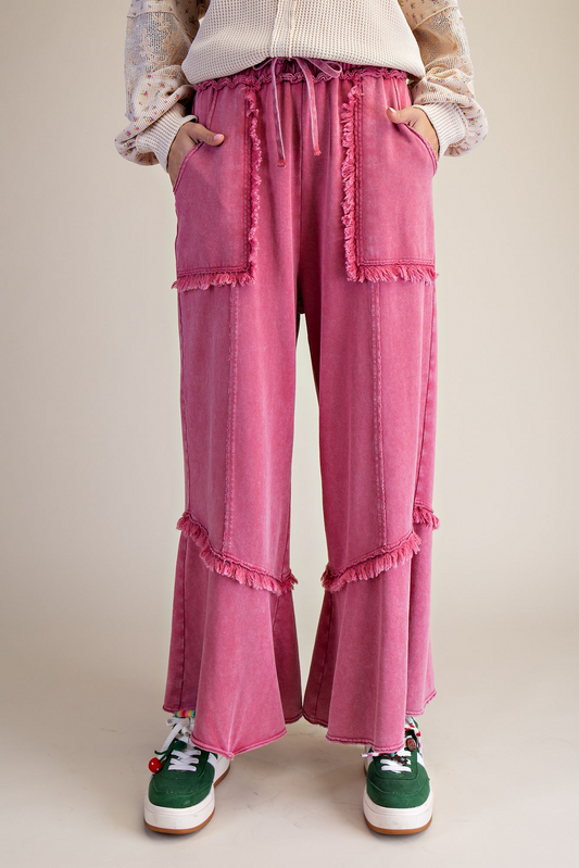 Raw Edge Raspberry Cotton Pants