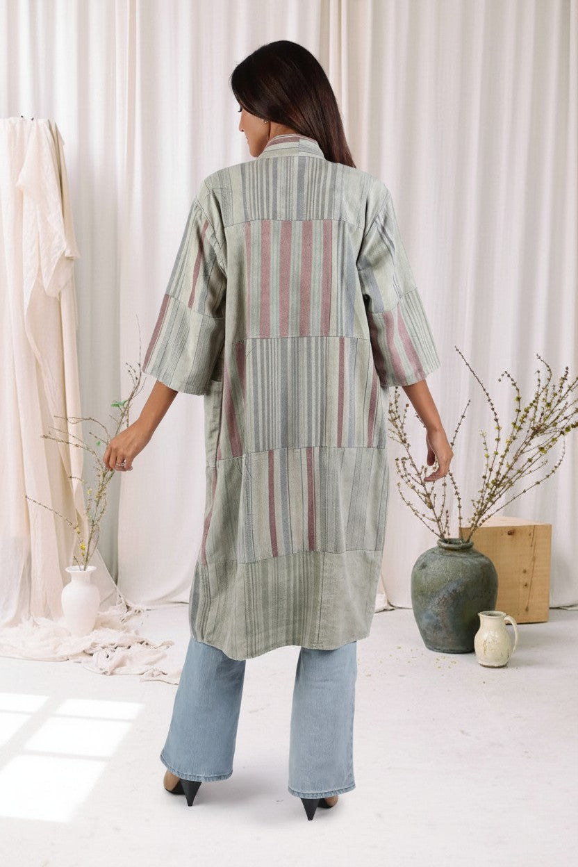 Moss Stripe Long Kimono