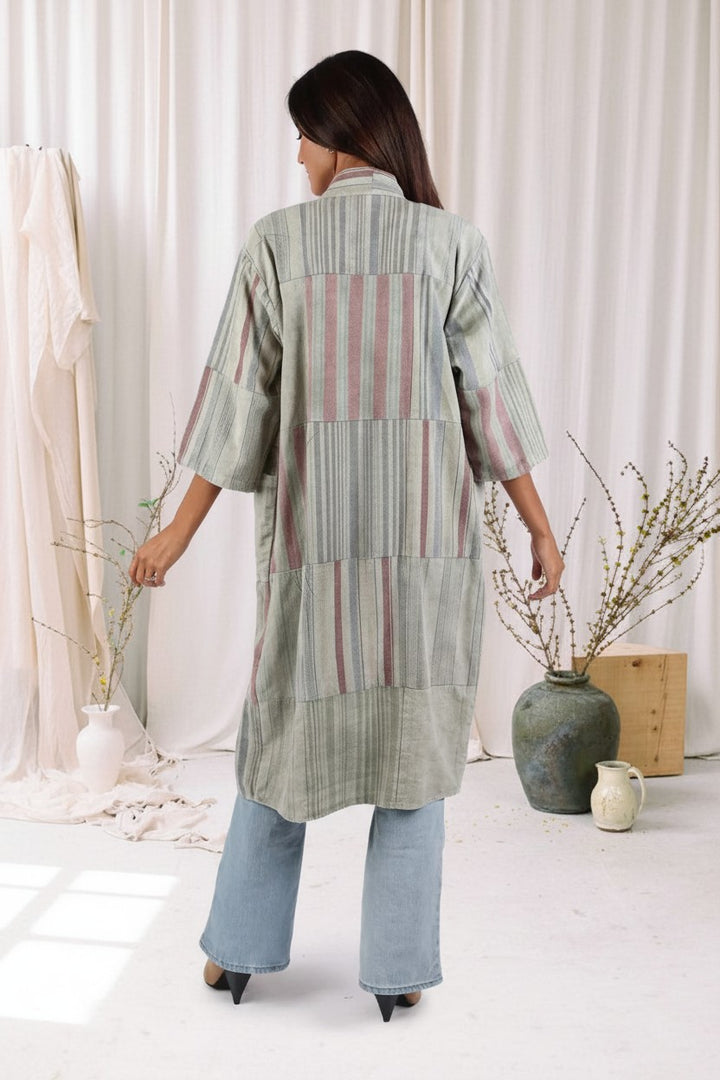 Moss Stripe Long Kimono