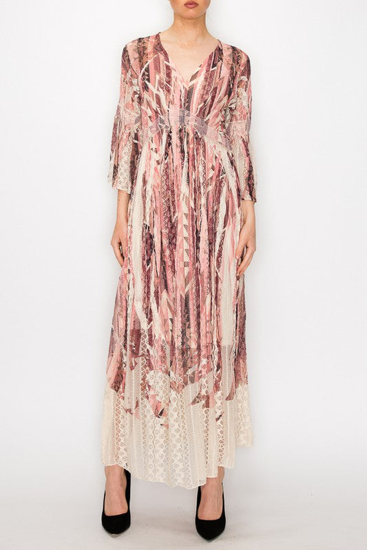 Lead Singer Beige Brick Geo Maxi Dress