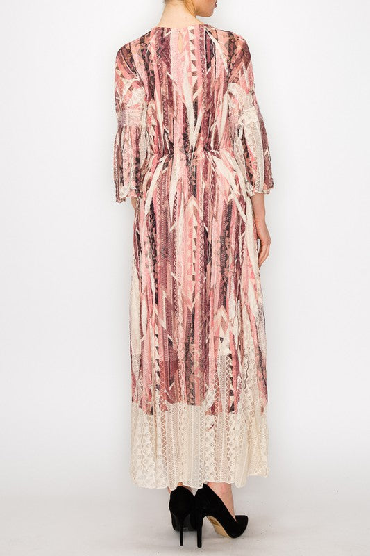 Lead Singer Beige Brick Geo Maxi Dress