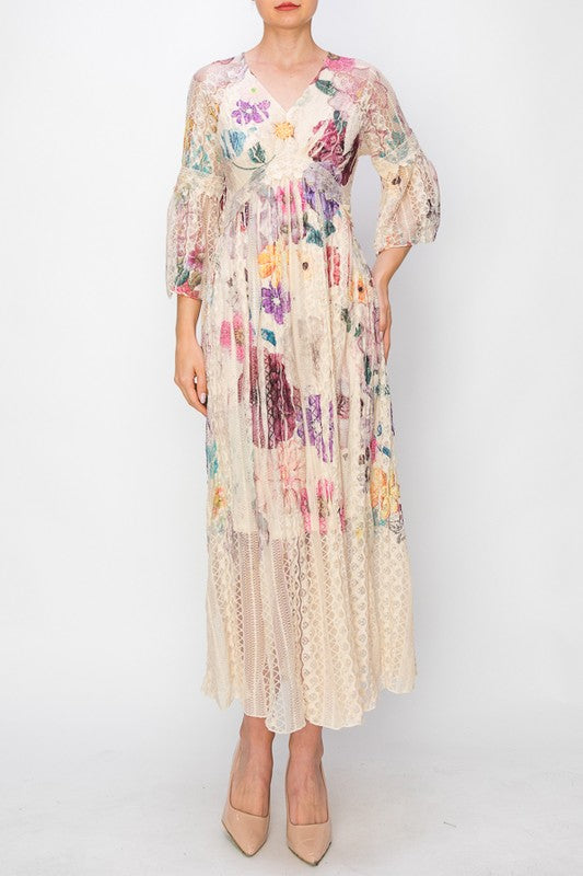 Lead Singer Beige Purple Flower Maxi Dress