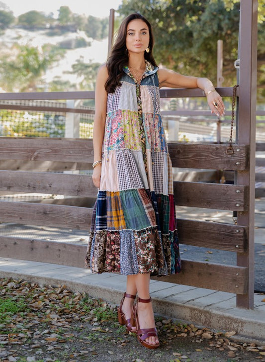 Meadow Bloom Sleeveless Hooded Latte Jacket