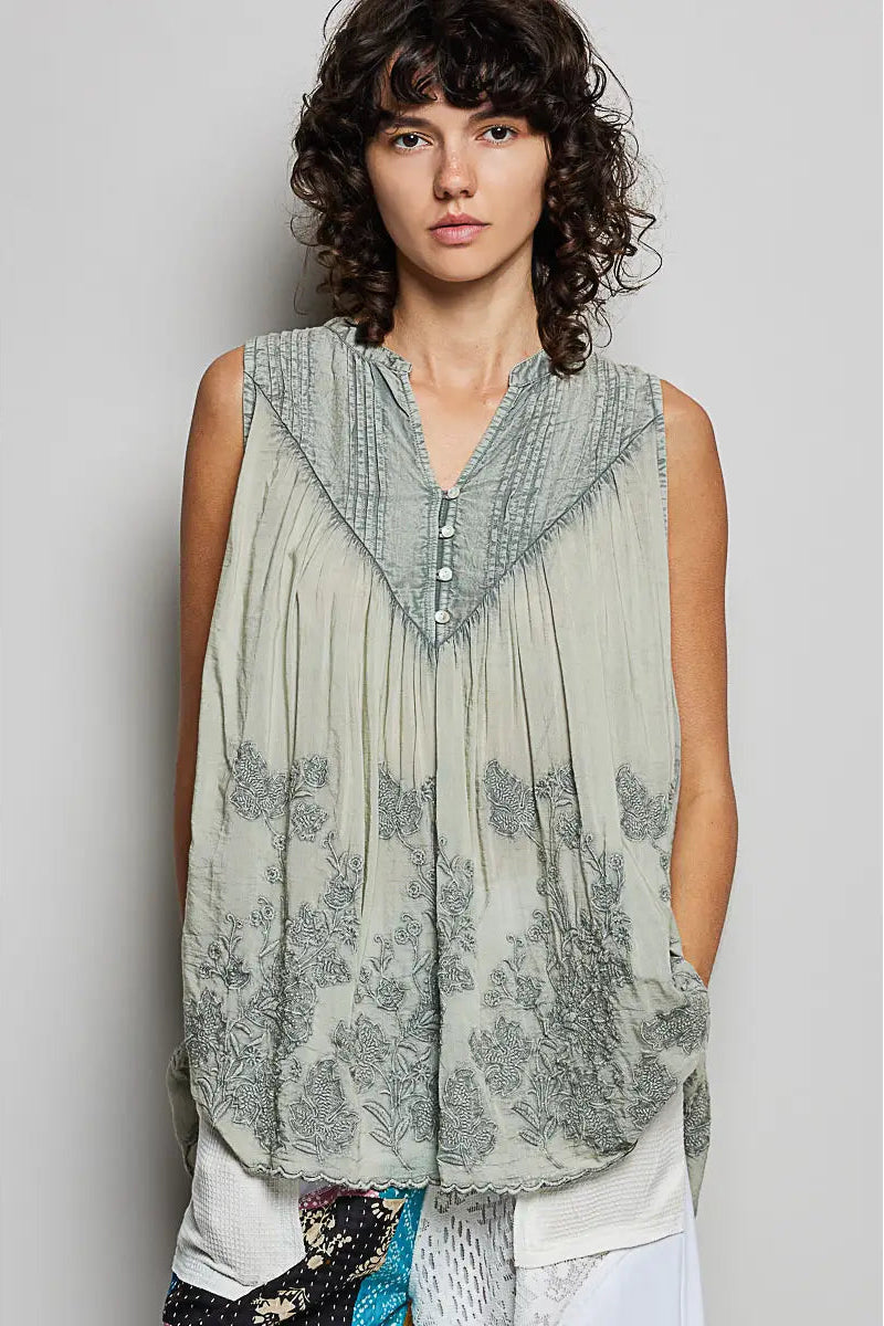Meadow Mist Pintuck Tank Top