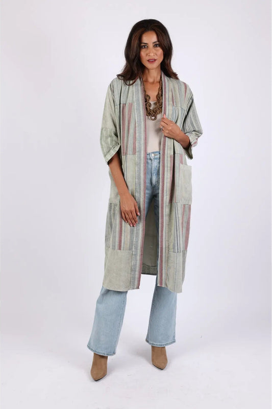 Moss Stripe Long Kimono