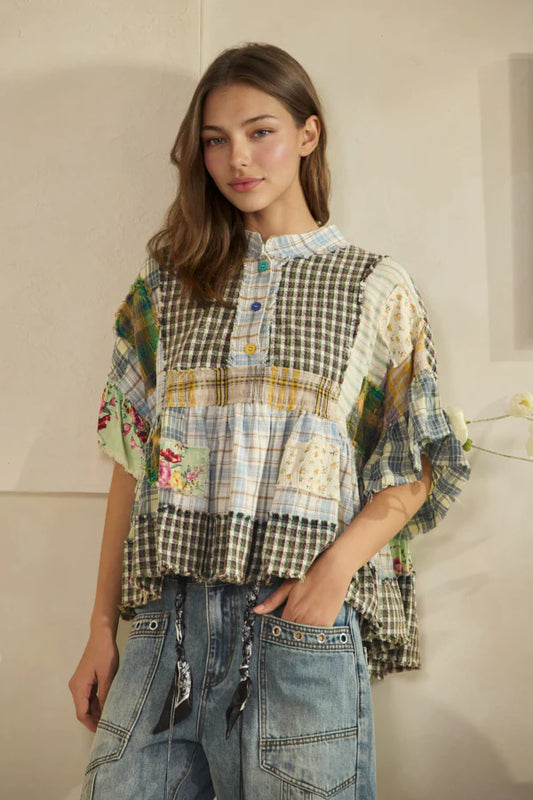 Plaid And Petals Blouse