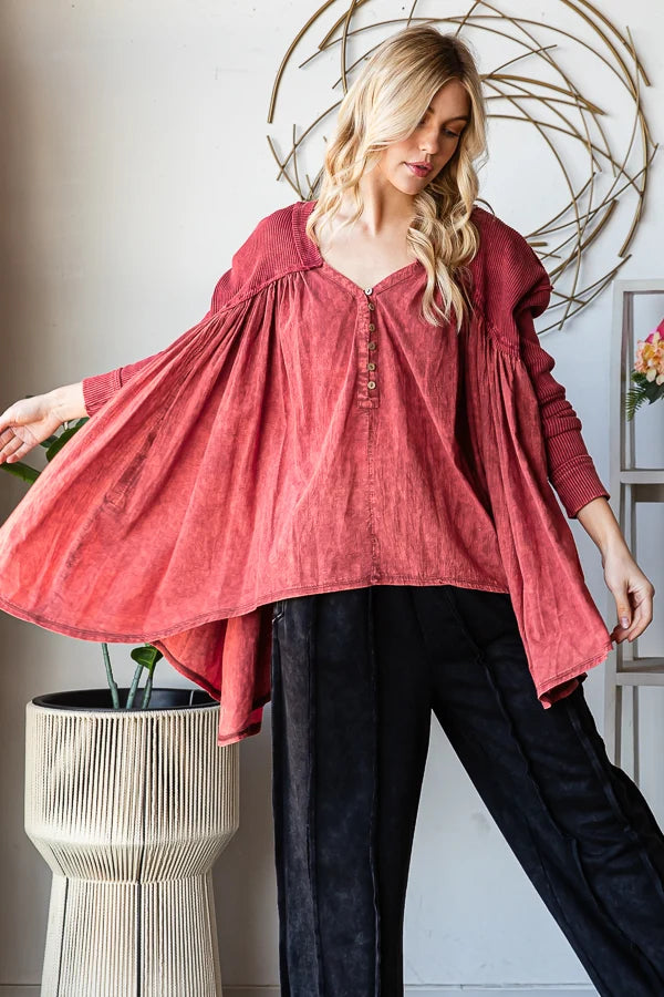 Cranberry Drift Oversized Blouse