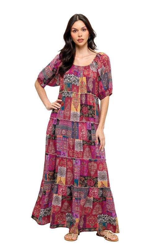 Painted Canyon Off-Shoulder Maxi Dress