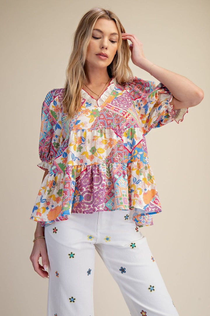 Painted Petals Tiered Blouse