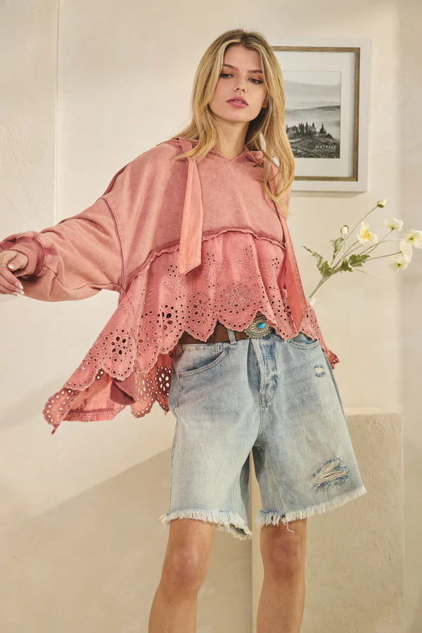 Dusty Rose Eyelet Sweatshirt