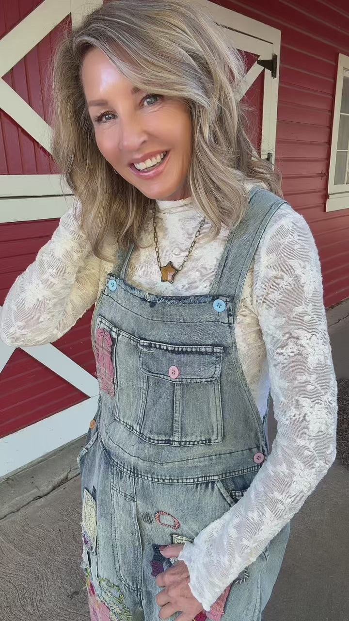 Barn Blooms Denim Overalls