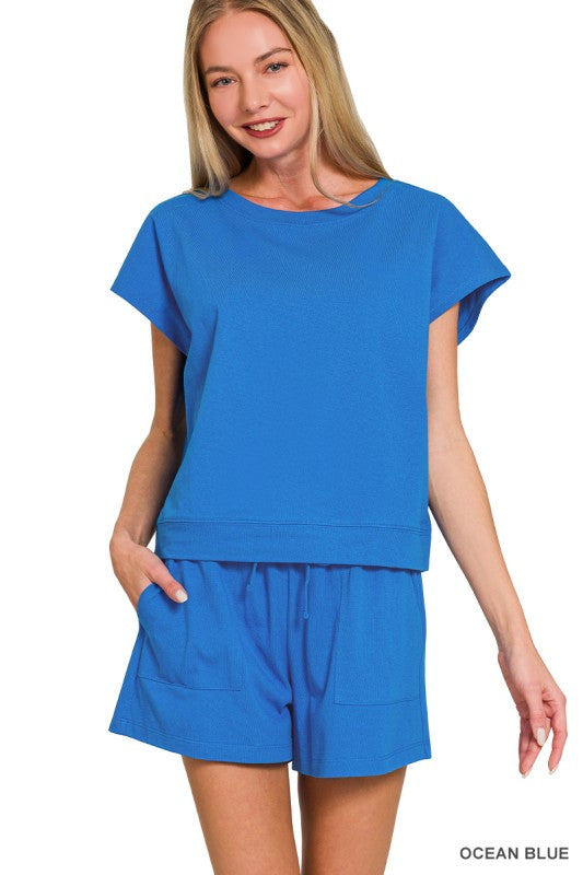 Relaxed Rhythm Cotton Ocean Blue Lounge Set