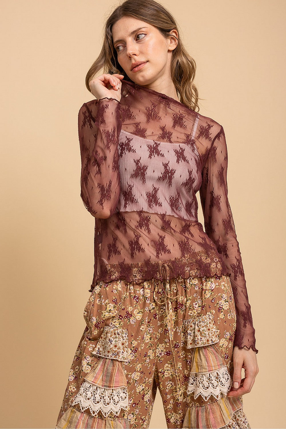 Whispering Lace Blouse In Burgundy