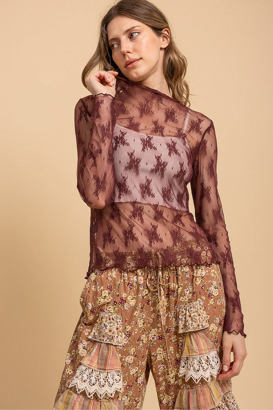Whispering Lace Blouse In Burgundy