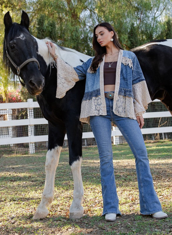 Sagebrush Lace And Denim Kimono