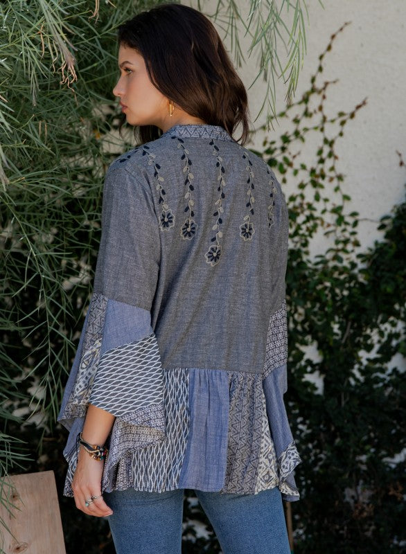 Shades Of Blue Chambray Kimono