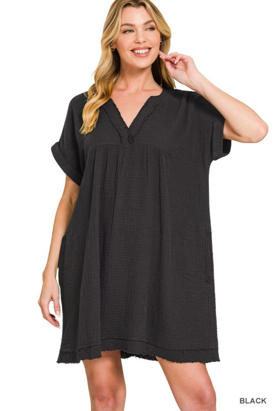 Simple And Sweet Black Gauze Dress