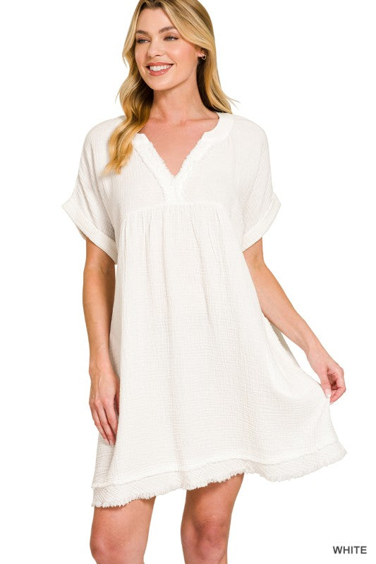 Simple And Sweet White Gauze Dress