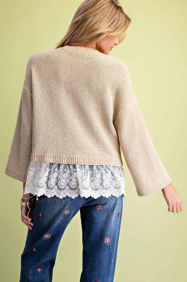 Graceful Lace Khaki Sweater